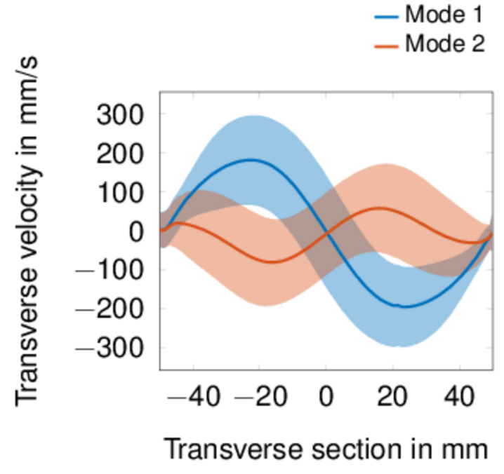 Enlarged view: Modes of transverse velocity obtained by k-means clustering of the data